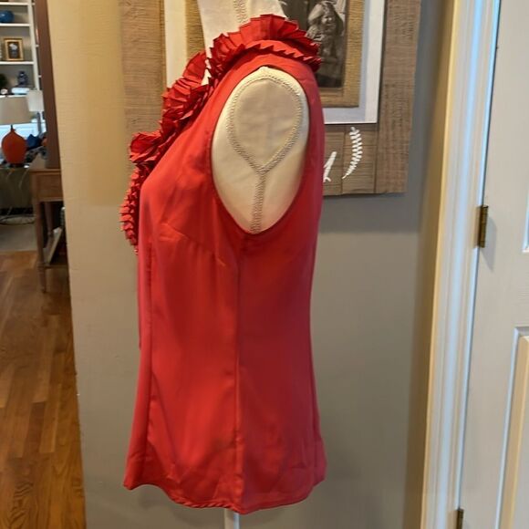 The Limited Coral Red Ruffle Front Sleeveless Button Down Shirt - Picture 4 of 7